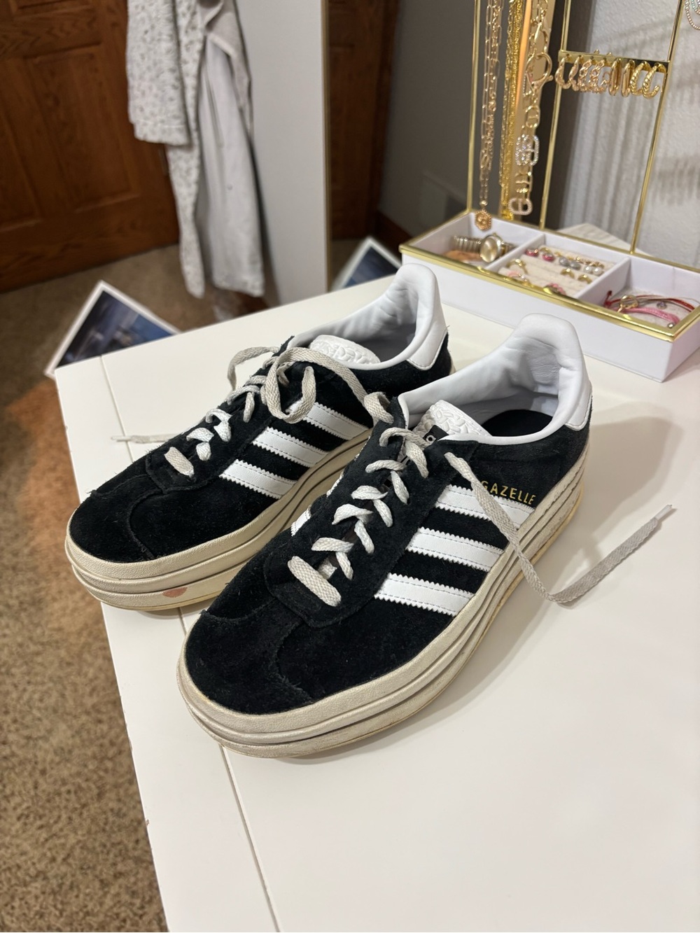 adidas Black & White Gazelle Suede Platform Sneakers